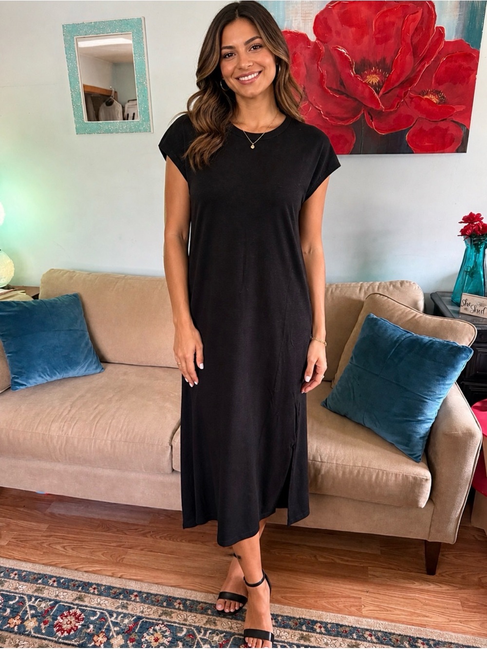Madewell Midi Hi Low Dress Black Size S Small Sleeveless Jersey